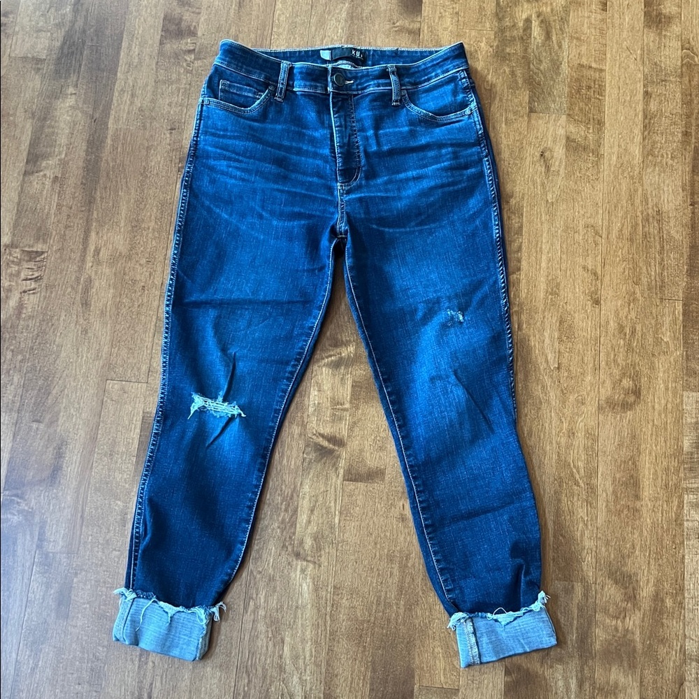 Kut from the Kloth Dark Blue Distressed Ankle Jeans